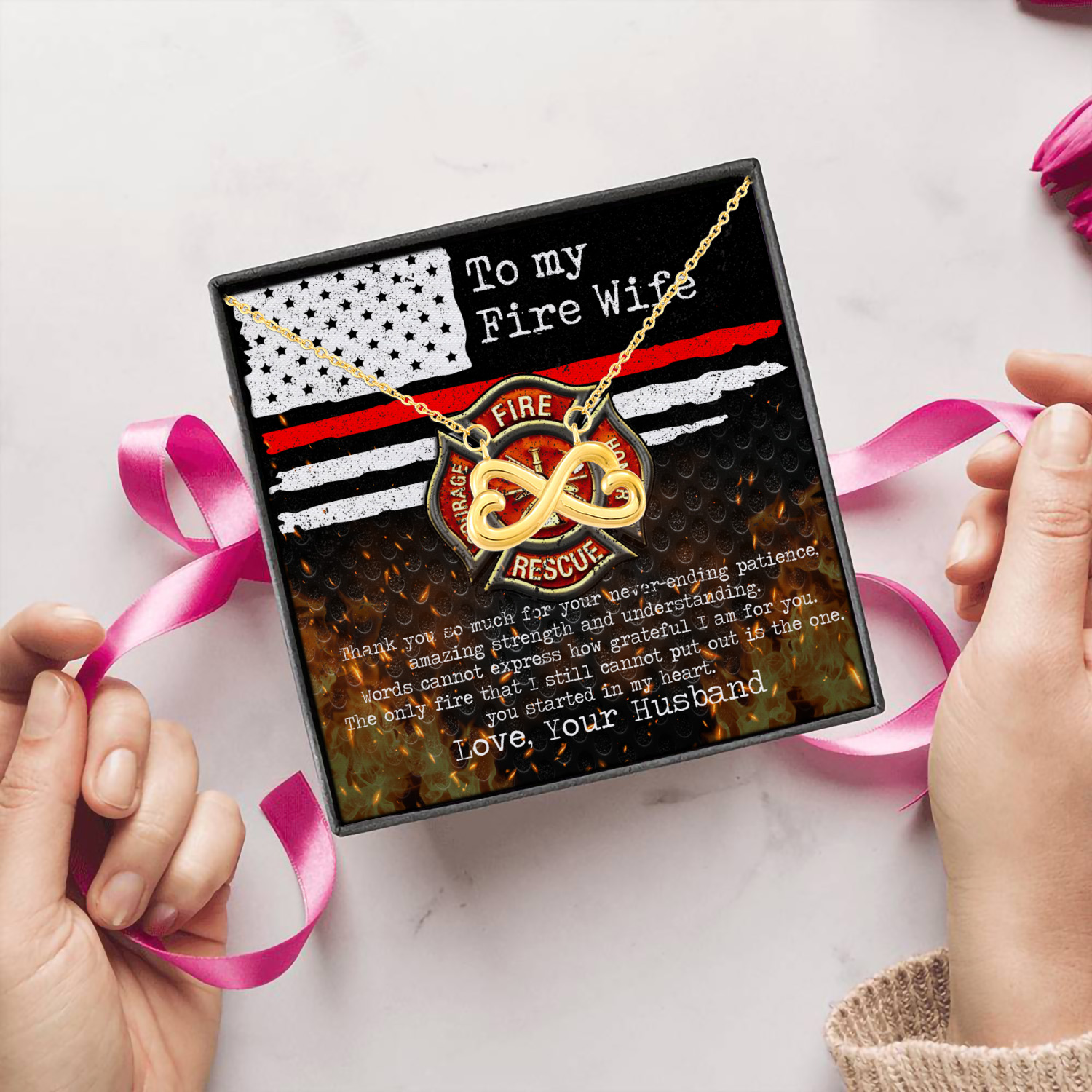 69 HG uu tien. To My Wife Fire Fighter (4) Infinity Heart Necklace (Gold) 5
