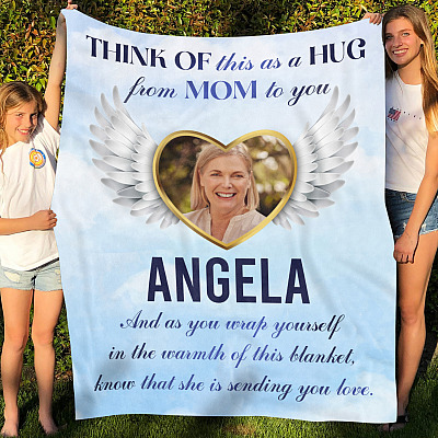 Alternative view of Personalized Photo Think Of This Is a Hug From Mom Fleece Blanket - Mink Sherpa Blanket - Woven Blanket