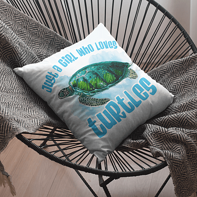 Alternative view of Just A Girl Who Loves Turtles Throw Pillow - Sea Turtle Indoor Outdoor Cushion - Sofa Home Decor
