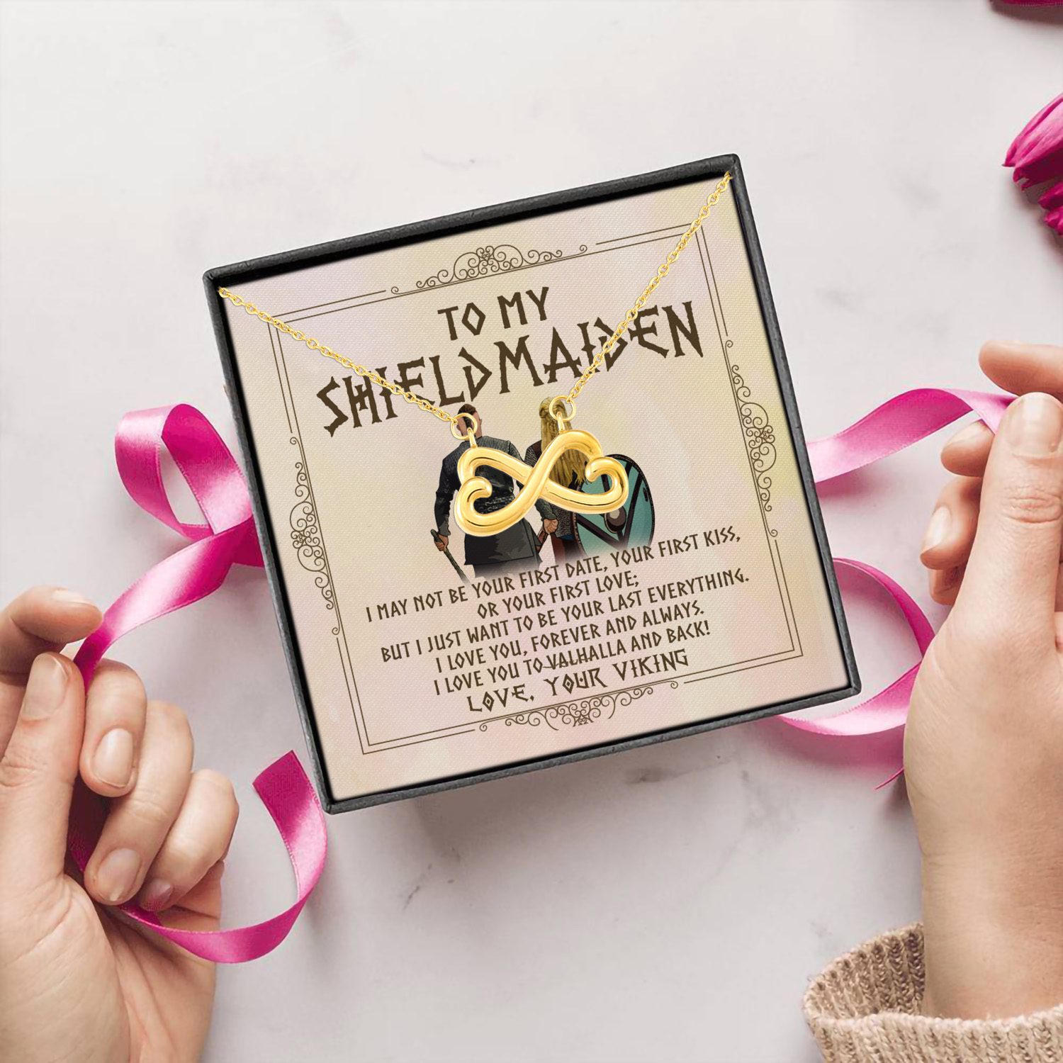 7UT. To My Shieldmaiden Infinity Heart Necklace (Gold) 5