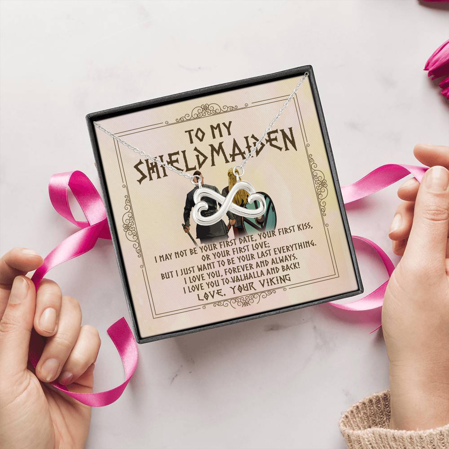 7UT. To My Shieldmaiden Infinity Heart Necklace (Silver) 5
