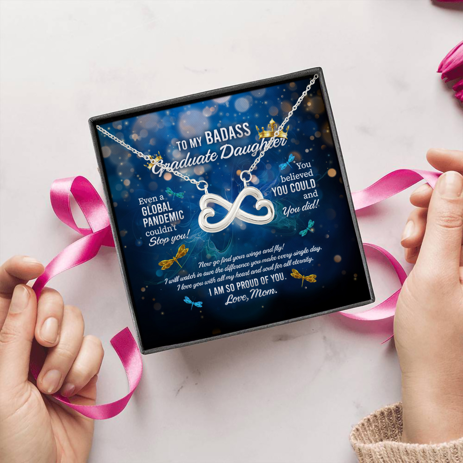 6LV. Badass Graduate Daughter (6) Infinity Heart Necklace (Silver) 5