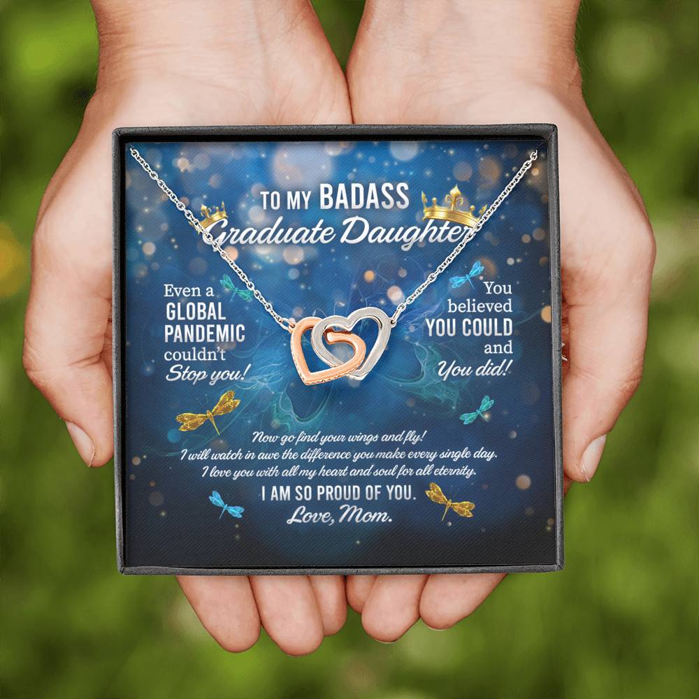 Dragonfly to My Badass Graduate Daughter Even a Global Pandemic Couldn't Stop You Interlocking Hearts Pendant Necklace Dragonfly to My Badass Graduate Daughter Even a Global Pandemic Couldn't Stop You Interlocking Hearts Pendant Necklace