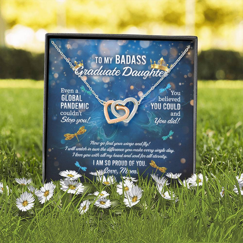 Dragonfly to My Badass Graduate Daughter Even a Global Pandemic Couldn't Stop You Interlocking Hearts Pendant Necklace Dragonfly to My Badass Graduate Daughter Even a Global Pandemic Couldn't Stop You Interlocking Hearts Pendant Necklace