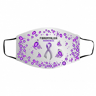 Fibromyalgia Awareness PuFace Mask, White, Cloth Face Cover – Medium/Large