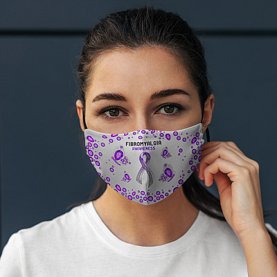Alternative view of Fibromyalgia Awareness Purple Butterfly Washable Reusable Custom Printed Cloth Face Mask Cover