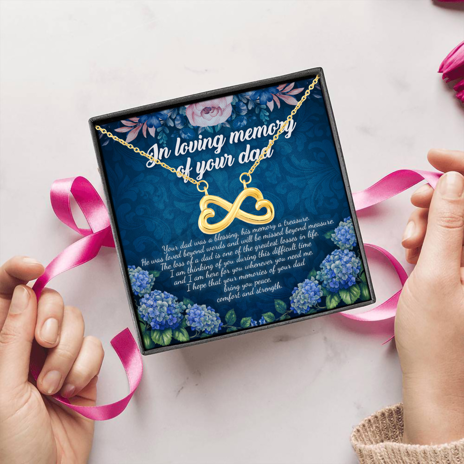 80 HG. In Loving Memory Dad. Infinity Heart Necklace (Gold) 5