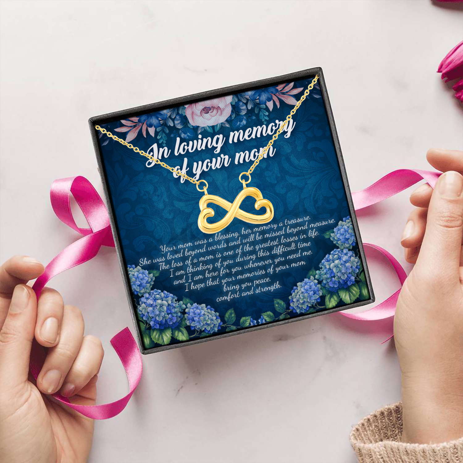 80 HG. In Loving Memory Mom Infinity Heart Necklace (Gold) 5