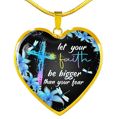 Let Your Faith Be Bigger Than You Fear Christian Butterfly Heart Pendant Necklace - Heart Luxury Necklace (Gold Plated)