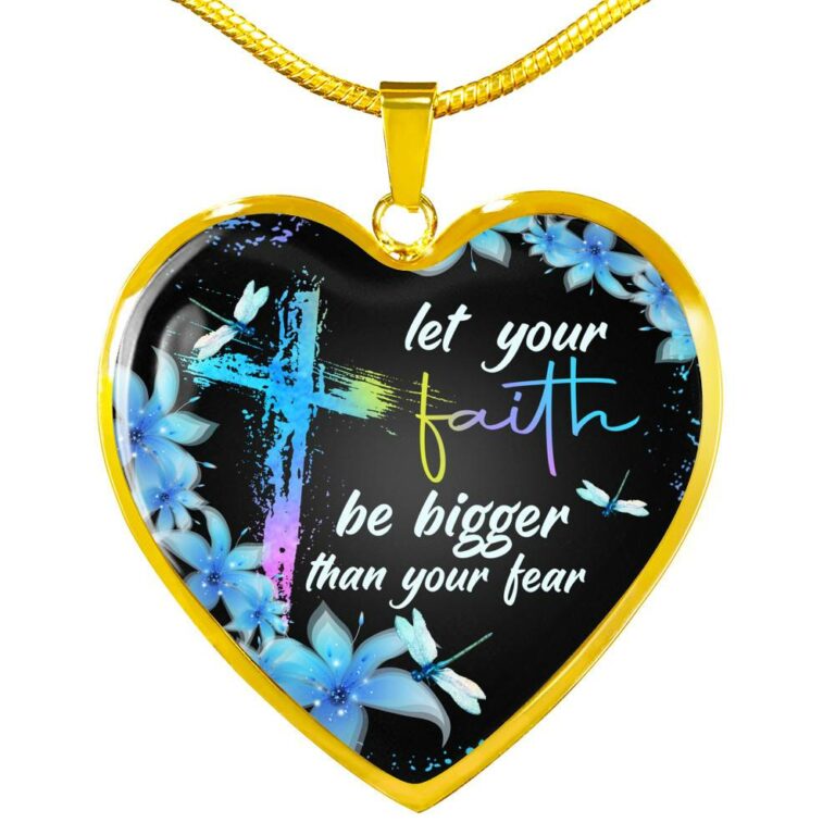 Let Your Faith Be Bigger Than You Fear Christian Butterfly Heart Pendant Necklace - Heart Luxury Necklace (Gold Plated)