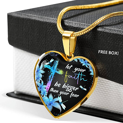 Let Your Faith Be Bigger Than You Fear Christian Butterfly Heart Pendant Necklace - Heart Luxury Necklace (Gold Plated)