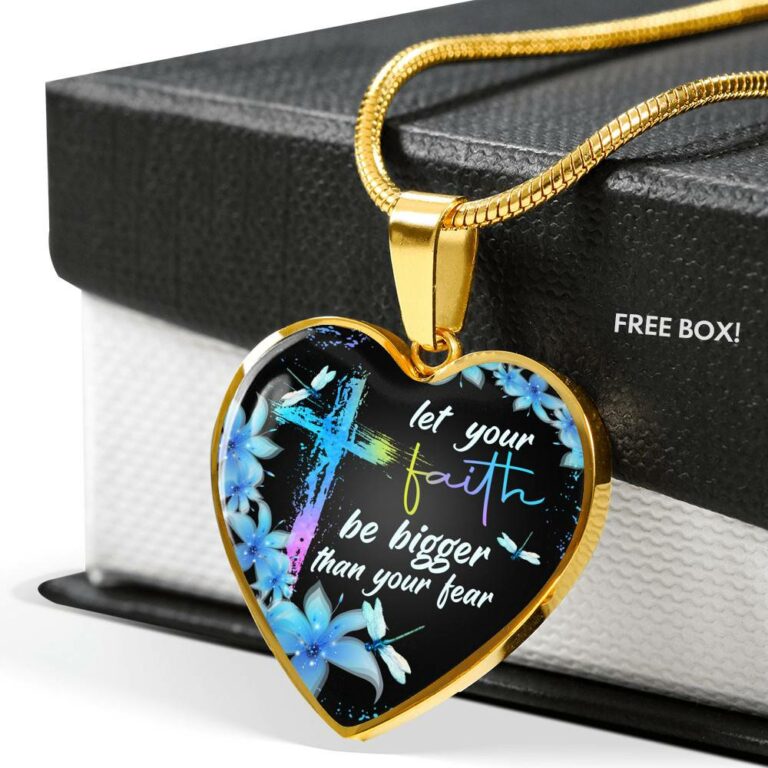 Let Your Faith Be Bigger Than You Fear Christian Butterfly Heart Pendant Necklace - Heart Luxury Necklace (Gold Plated)