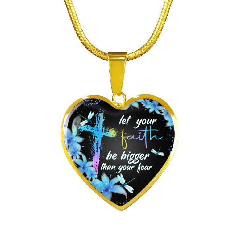 Let Your Faith Be Bigger Than You Fear Christian Butterfly Heart Pendant Necklace - Heart Luxury Necklace (Gold Plated)