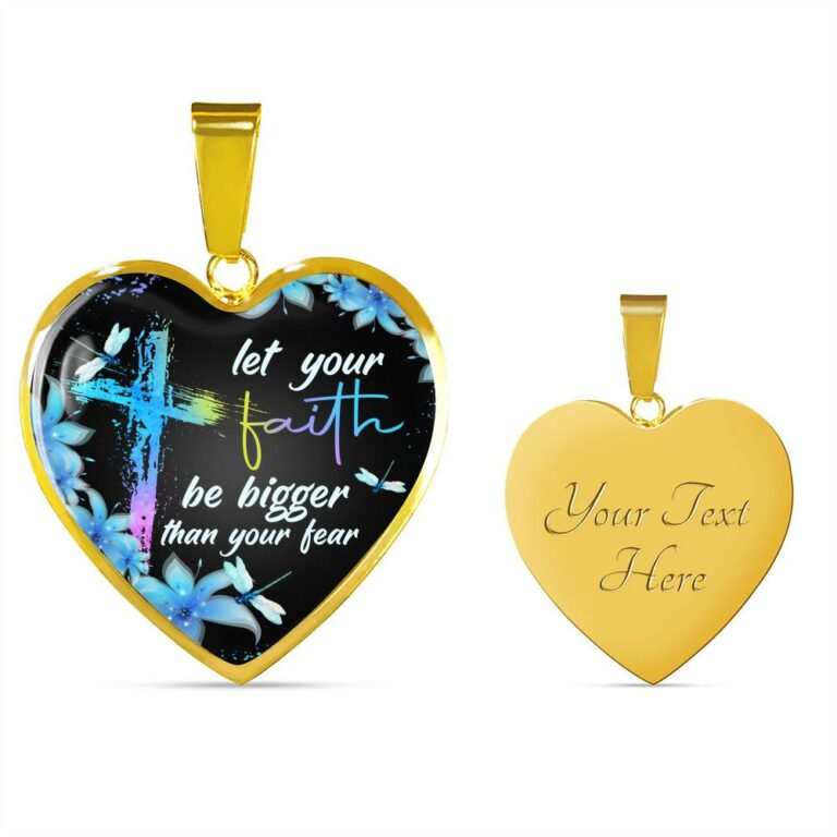 Let Your Faith Be Bigger Than You Fear Christian Butterfly Heart Pendant Necklace - Heart Luxury Necklace (Gold Plated)