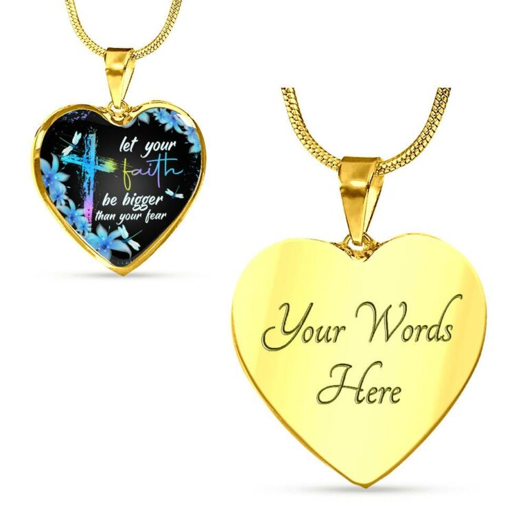 Let Your Faith Be Bigger Than You Fear Christian Butterfly Heart Pendant Necklace - Heart Luxury Necklace (Gold Plated)