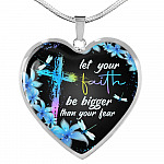 Let Your Faith Be Bigger Than You Fear Christian Butterfly Heart Pendant Necklace - Heart Luxury Necklace (Silver)