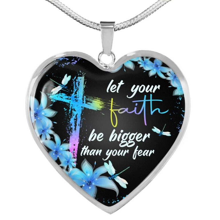 Let Your Faith Be Bigger Than You Fear Christian Butterfly Heart Pendant Necklace - Heart Luxury Necklace (Silver)