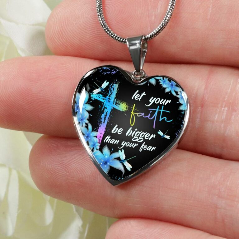 Let Your Faith Be Bigger Than You Fear Christian Butterfly Heart Pendant Necklace - Heart Luxury Necklace (Silver)