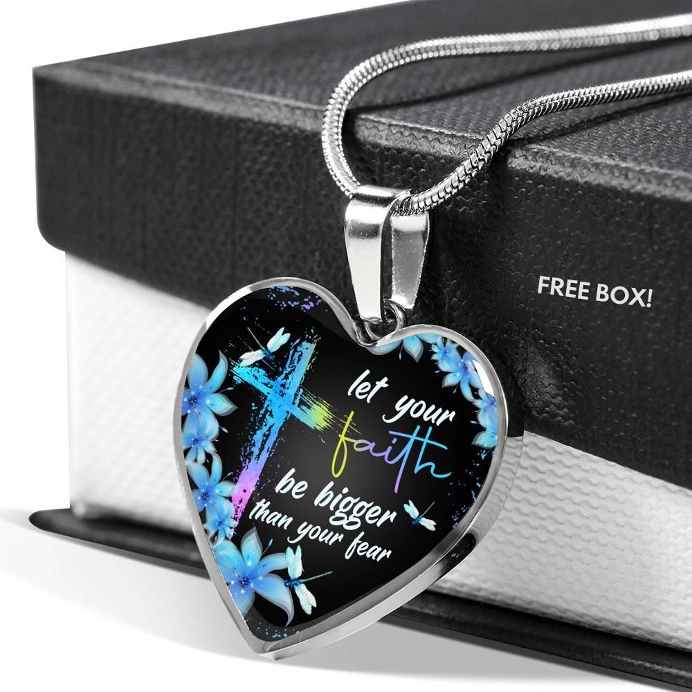 Let Your Faith Be Bigger Than You Fear Christian Butterfly Heart Pendant Necklace - Heart Luxury Necklace (Silver) Let Your Faith Be Bigger Than You Fear Christian Butterfly Heart Pendant Necklace - Heart Luxury Necklace (Silver)