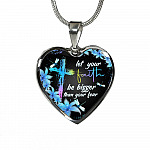 Let Your Faith Be Bigger Than You Fear Christian Butterfly Heart Pendant Necklace - Heart Luxury Necklace (Silver)