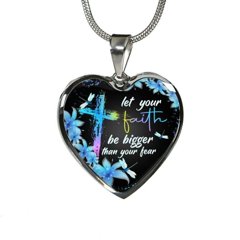Let Your Faith Be Bigger Than You Fear Christian Butterfly Heart Pendant Necklace - Heart Luxury Necklace (Silver)