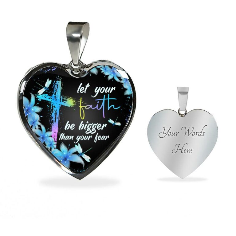 Let Your Faith Be Bigger Than You Fear Christian Butterfly Heart Pendant Necklace - Heart Luxury Necklace (Silver)