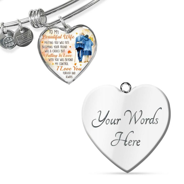 To My Beautiful Wife Meeting You Was Fate Becoming Your Friend Was a Choice Old Couple Heart Pendant Necklace