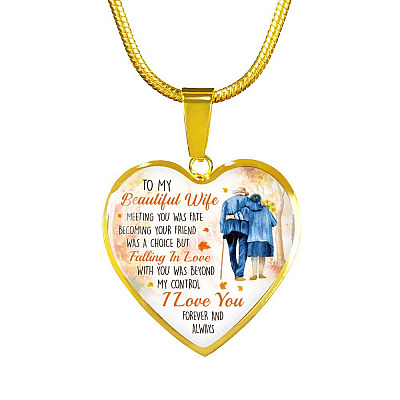 To My Beautiful Wife Meeting You Was Fate Becoming Your Friend Was a Choice Old Couple Heart Pendant Necklace