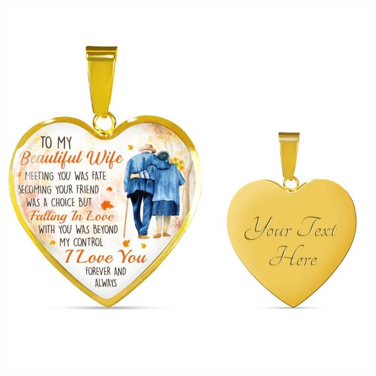 To My Beautiful Wife Meeting You Was Fate Becoming Your Friend Was a Choice Old Couple Heart Pendant Necklace