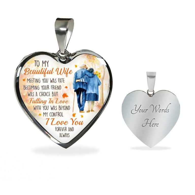 To My Beautiful Wife Meeting You Was Fate Becoming Your Friend Was a Choice Old Couple Heart Pendant Necklace