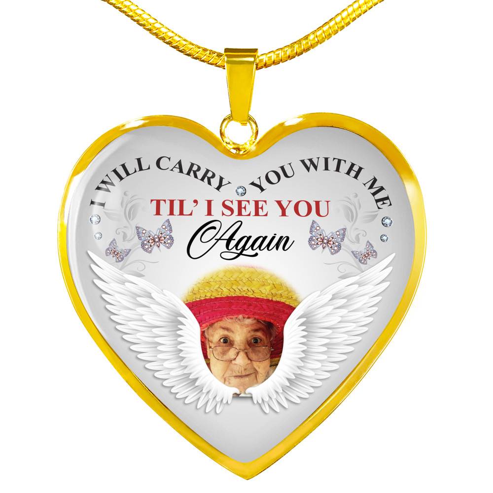 Personalized Photo I Will Carry You With Me Til' I See You Again Butterfly Memorial Luxury Heart Pendant Necklace - Heart Luxury Necklace (Gold Plated) Personalized Photo I Will Carry You With Me Til' I See You Again Butterfly Memorial Luxury Heart Pendant Necklace - Heart Luxury Necklace (Gold Plated)
