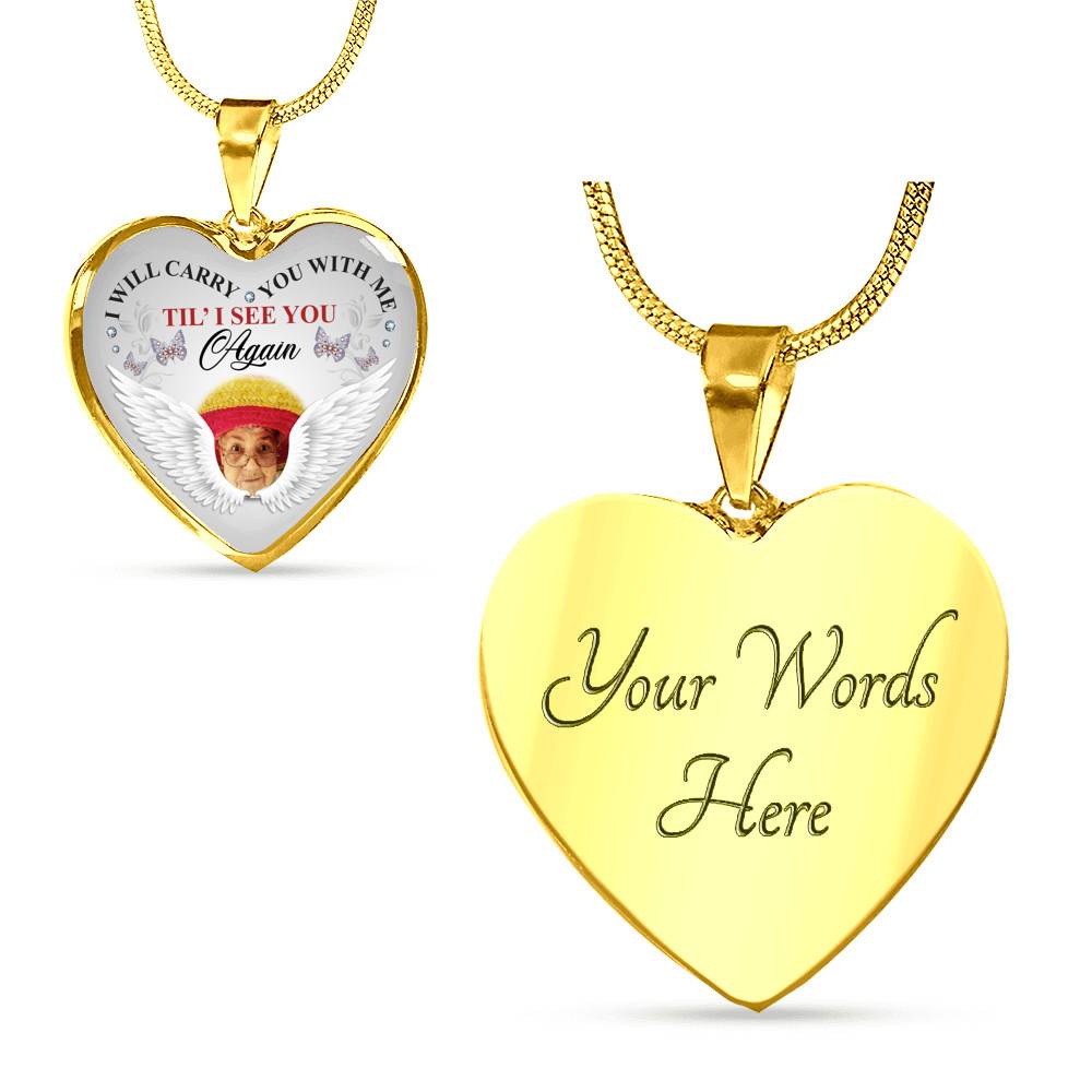 Personalized Photo I Will Carry You With Me Til' I See You Again Butterfly Memorial Luxury Heart Pendant Necklace - Heart Luxury Necklace (Gold Plated) Personalized Photo I Will Carry You With Me Til' I See You Again Butterfly Memorial Luxury Heart Pendant Necklace - Heart Luxury Necklace (Gold Plated)