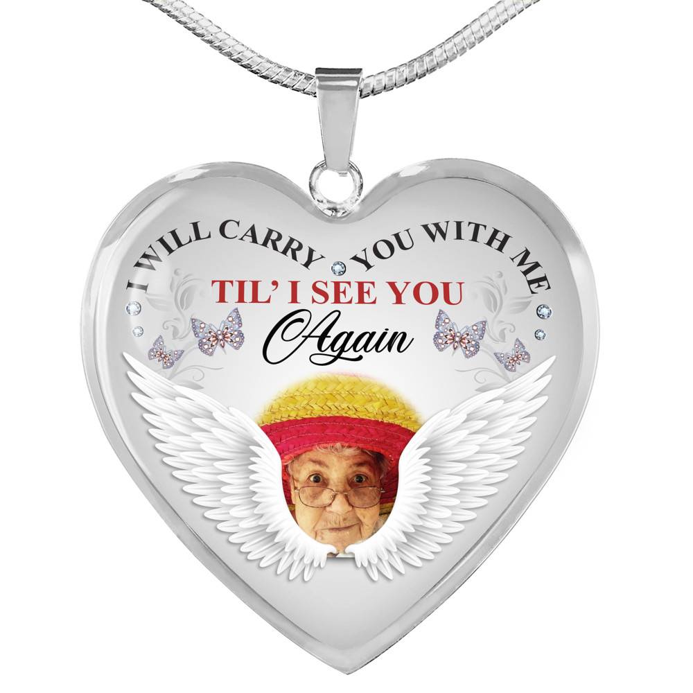 Personalized Photo I Will Carry You With Me Til' I See You Again Butterfly Memorial Luxury Heart Pendant Necklace - Heart Luxury Necklace (Silver) Personalized Photo I Will Carry You With Me Til' I See You Again Butterfly Memorial Luxury Heart Pendant Necklace - Heart Luxury Necklace (Silver)