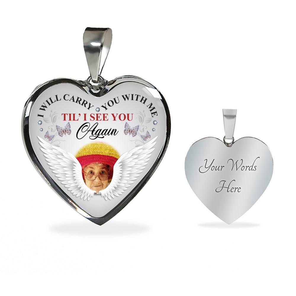 Personalized Photo I Will Carry You With Me Til' I See You Again Butterfly Memorial Luxury Heart Pendant Necklace - Heart Luxury Necklace (Silver) Personalized Photo I Will Carry You With Me Til' I See You Again Butterfly Memorial Luxury Heart Pendant Necklace - Heart Luxury Necklace (Silver)