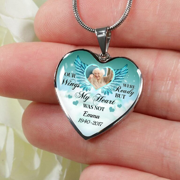 Personalized Photo Your Wings Were Ready But My Heart Was Not Memorial Luxury Heart Pendant Necklace - Heart Luxury Necklace (Silver)