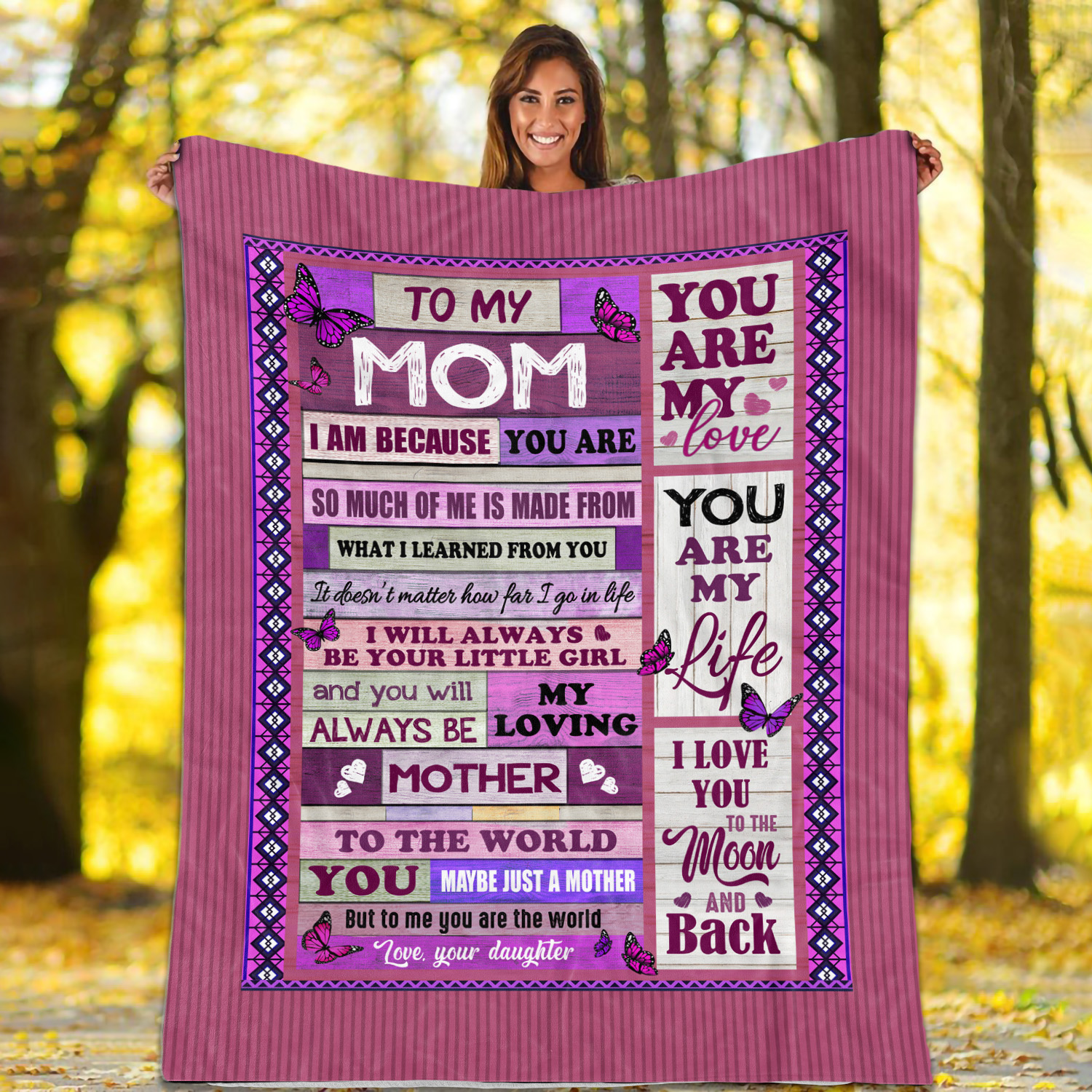 1LV. Mom Pink Wood_blanket Blanket Mockup 1