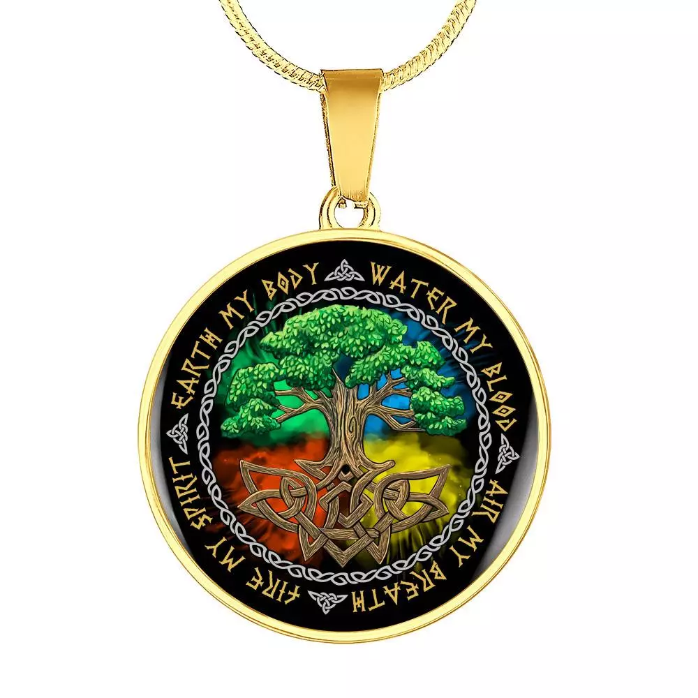 Earth My Body Water My Blood Air My Breath Fire My Spirit Circle Pendant Necklace - Circle Luxury Necklace (Gold Plated) Earth My Body Water My Blood Air My Breath Fire My Spirit Circle Pendant Necklace - Circle Luxury Necklace (Gold Plated)