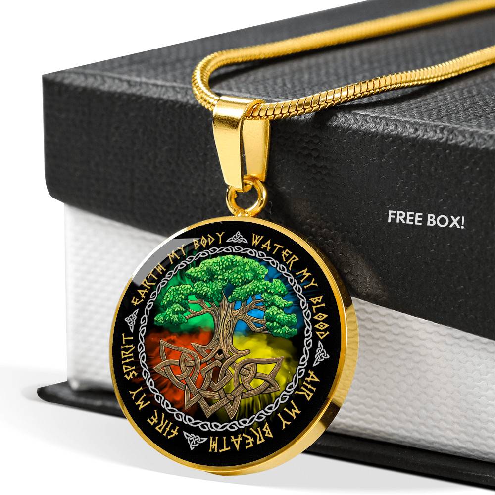 Earth My Body Water My Blood Air My Breath Fire My Spirit Circle Pendant Necklace - Circle Luxury Necklace (Gold Plated) Earth My Body Water My Blood Air My Breath Fire My Spirit Circle Pendant Necklace - Circle Luxury Necklace (Gold Plated)