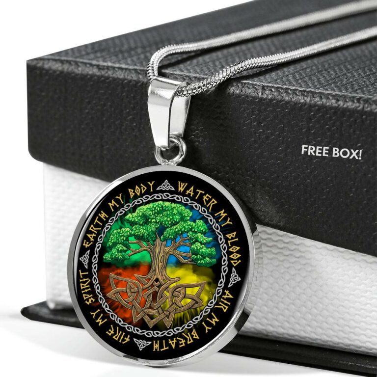 Earth My Body Water My Blood Air My Breath Fire My Spirit Circle Pendant Necklace - Circle Luxury Necklace (Silver)