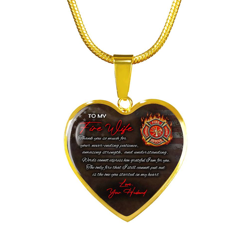 To My Fire Wife Thank You So Much For Your Never-Ending Patience Love Your Husband Heart Pendant Necklace To My Fire Wife Thank You So Much For Your Never-Ending Patience Love Your Husband Heart Pendant Necklace