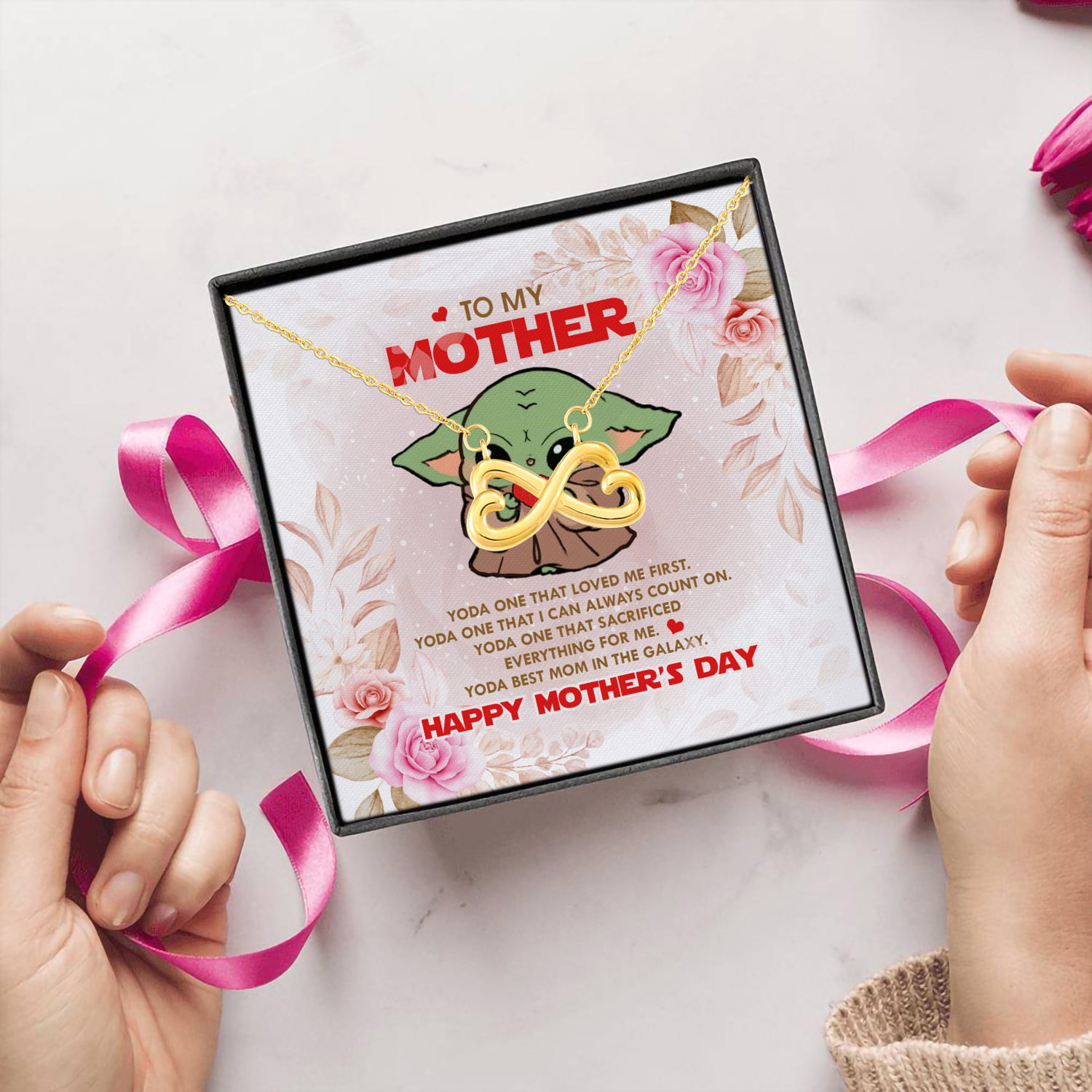 8BN. Yoda Mother (4) Infinity Heart Necklace (Gold) 5