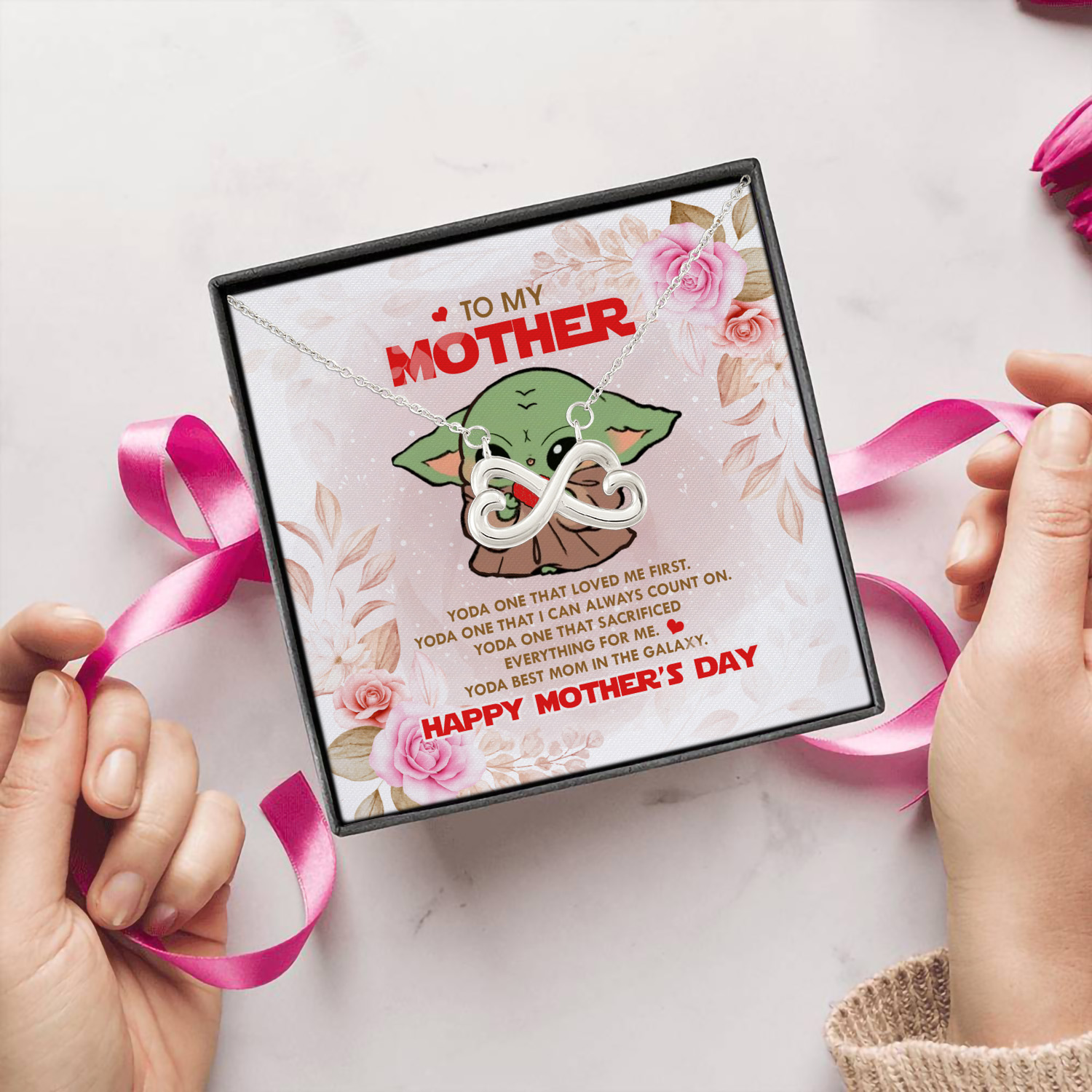 8BN. Yoda Mother (4) Infinity Heart Necklace (Silver) 5