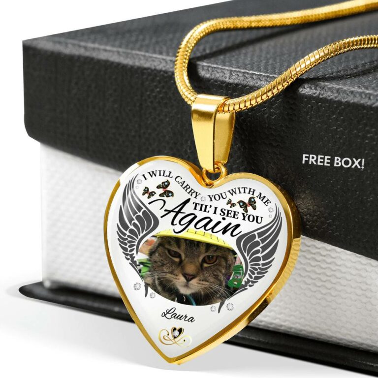 Personalized Photo I Will Carry You With Me Til' I See You Again Pet Memorial Luxury Heart Pendant Necklace - Heart Bangle