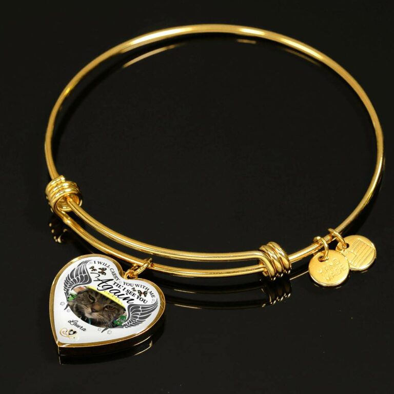 Personalized Photo I Will Carry You With Me Til' I See You Again Pet Memorial Luxury Heart Pendant Necklace - Heart Bangle