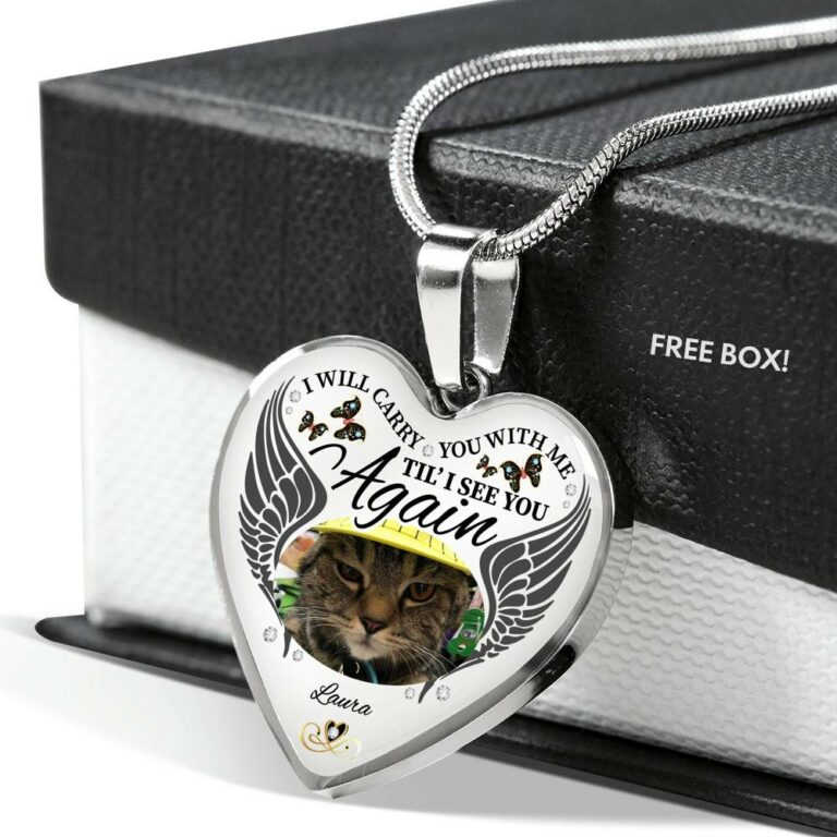 Personalized Photo I Will Carry You With Me Til' I See You Again Pet Memorial Luxury Heart Pendant Necklace - Heart Bangle