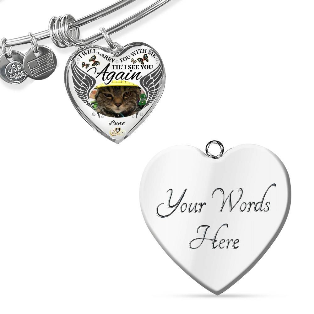 Personalized Photo I Will Carry You With Me Til' I See You Again Pet Memorial Luxury Heart Pendant Necklace - Heart Bangle Personalized Photo I Will Carry You With Me Til' I See You Again Pet Memorial Luxury Heart Pendant Necklace - Heart Bangle
