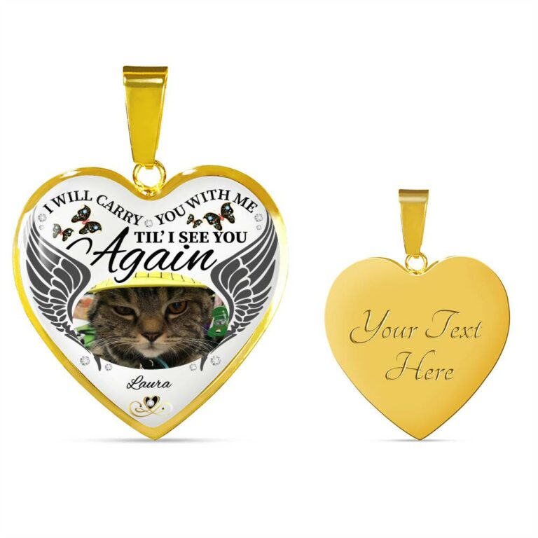 Personalized Photo I Will Carry You With Me Til' I See You Again Pet Memorial Luxury Heart Pendant Necklace - Heart Bangle
