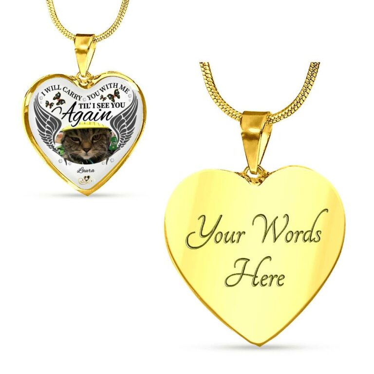 Personalized Photo I Will Carry You With Me Til' I See You Again Pet Memorial Luxury Heart Pendant Necklace - Heart Bangle