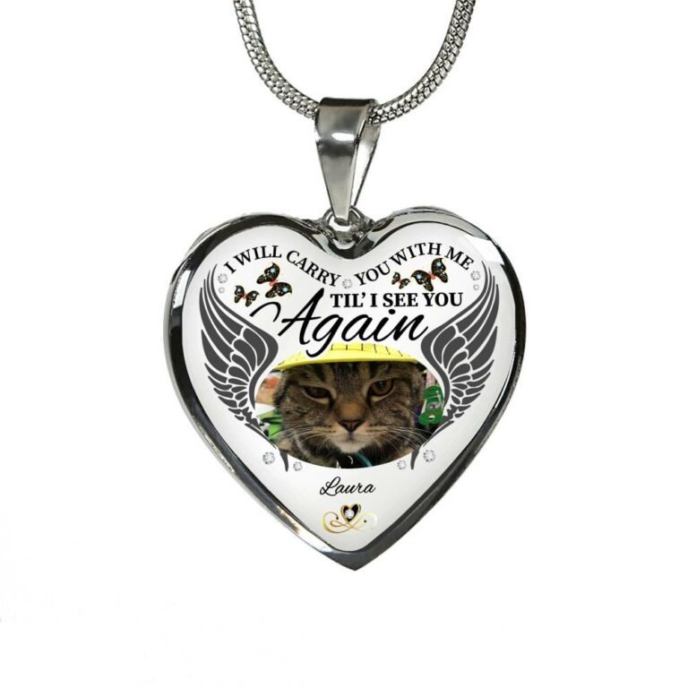 Personalized Photo I Will Carry You With Me Til' I See You Again Pet Memorial Luxury Heart Pendant Necklace - Heart Bangle