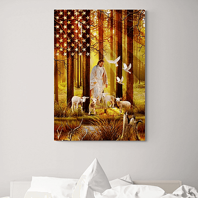 Jesus Walking With The Lambs Framed Canvas - Unframed Poster - Thanksgiving Canvas Home Decor